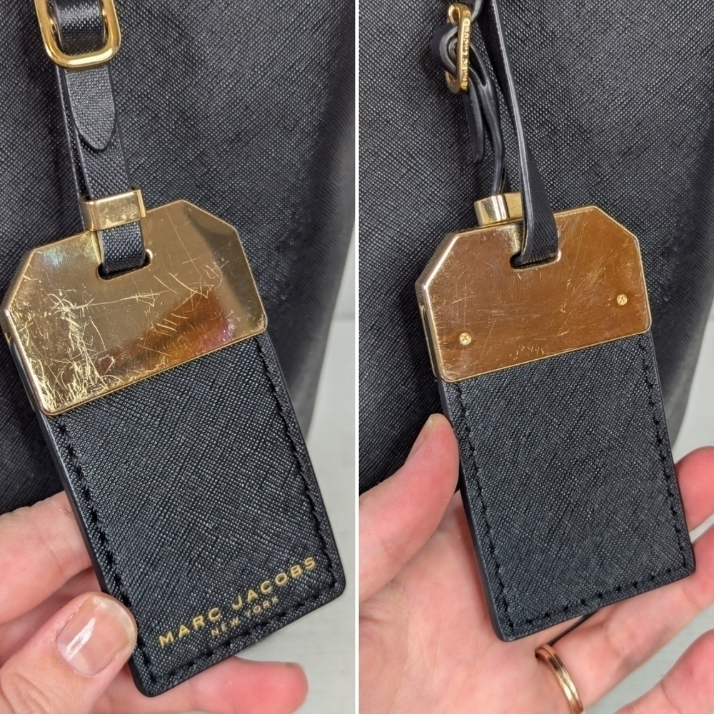 Marc Jacobs Saffiano Black Leather Luggage Tag Shoulder Tote Bag - Picture 12 of 13